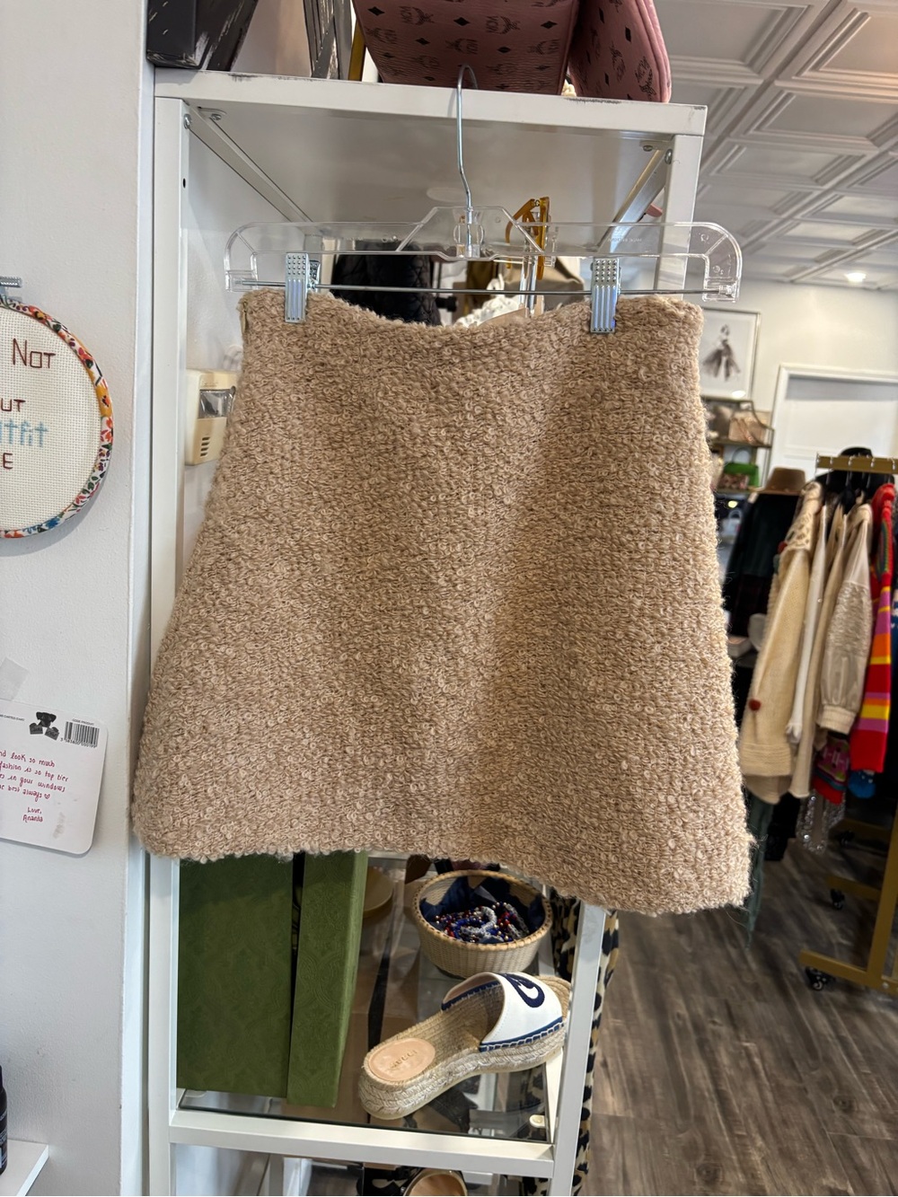 Textured Bouclé A-Line Mini Skirt in Beige